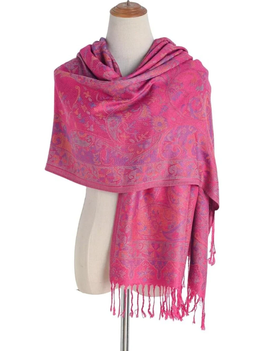 Reversible Paisley Pashmina Shawl Scarf - Ethnic Jacquard Wrap for Travel